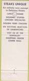 Matchbook Cover - Steaks Unique Concord CA