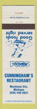 Matchbook Cover - Cunningham's Restaurant Mackinaw City MI