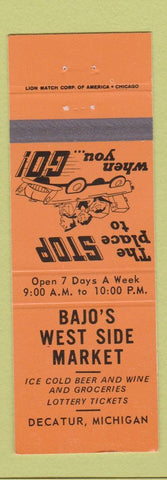 Matchbook Cover - Bajo's West Side Market Decatur MI