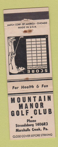 Matchbook Cover - Mountain Manor Golf Club Marshalls Creek PA WEAR