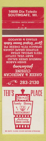 Matchbook Cover - Ted's Place Restaurant Greek Southgate MI