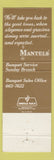 Matchbook Cover - Mantels Ann Arbor MI Restaurant