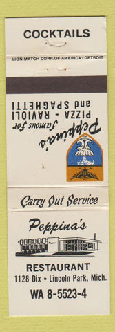 Matchbook Cover - Peppina's Restaurant Lincoln Park MI pizza
