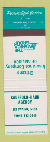 Matchbook Cover - Kauffold Hahn Insurance Sebewaing MI