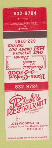 Matchbook Cover - Rick's Restaurant Detroit MI