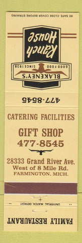 Matchbook Cover - Blakeney's Ranch House Farmington MI