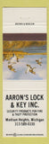 Matchbook Cover - Aaron's Lock & Key Madison Heights MI