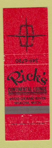 Matchbook Cover - Rick's Continental Lounge Wixom MI