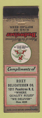 Matchbook Cover - Budweiser Beer Roxy Deli WEAR