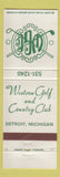 Matchbook Cover - Western Golf and Country Club Detroit MI WHITE
