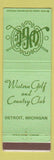 Matchbook Cover - Western Golf and Country Club Detroit MI GREEN WEAR
