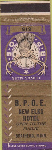 Matchbook Cover - Elks Club New Elks Hotel Brainerd MN