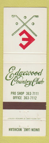 Matchbook Cover - Edgewood Country Club Union Lake MI