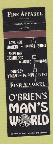 Matchbook Cover - O'Brien's Man's World men's clothes Detroit Livonia MI