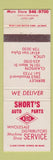 Matchbook Cover - Short's Auto Parts Utica Clawson Berkley MI