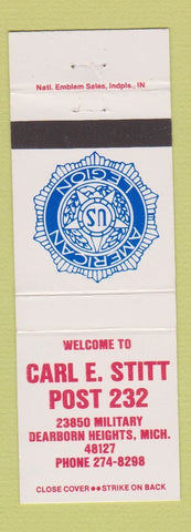 Matchbook Cover - American Legion Carl Stitt Dearborn Heights MI