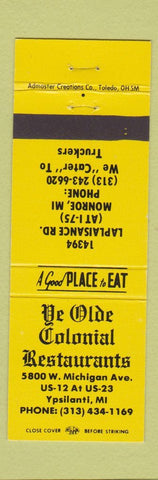 Matchbook Cover - Ye Olde Colonial Restaurants Ypsilanti MI Monroe YELLOW