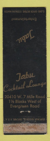 Matchbook Cover - Tabu Cocktail Lounge Detroit MI WEAR