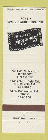 Matchbook Cover - Steve Petix Clothes Detroit Troy Birmingham MI