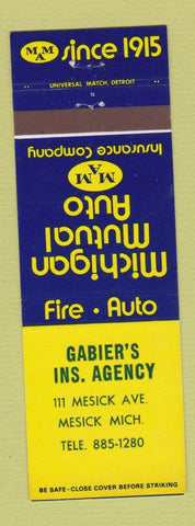 Matchbook Cover - Gabier's Insurance Agency Mesick MI Michigan Mutual