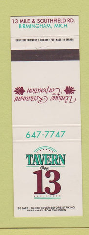 Matchbook Cover - Tavern On 13 Birmingham MI
