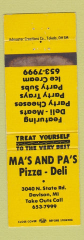 Matchbook Cover - Ma's and PA's Pizza Deli Davison MI WEAR