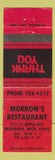 Matchbook Cover - Morrow's Restaurant Muskegon MI