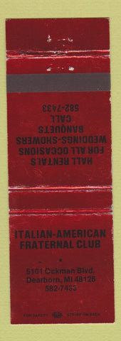 Matchbook Cover - Italian American Fraternal Club Dearborn MI WEAR