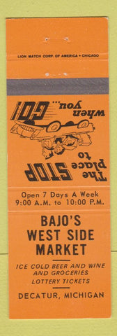 Matchbook Cover - Bajo's West Side Market Decatur MI