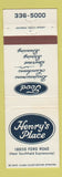 Matchbook Cover - Henry's Place Restaurant Detroit? MI