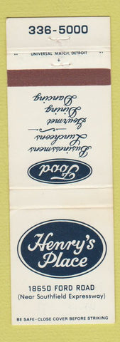 Matchbook Cover - Henry's Place Restaurant Detroit? MI