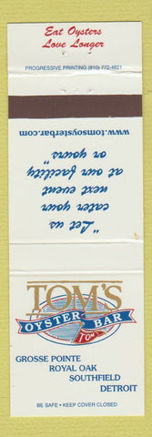 Matchbook Cover - Tom's Oyster Bar Grosse Pointe Royal Oak Southfield Detroit MI
