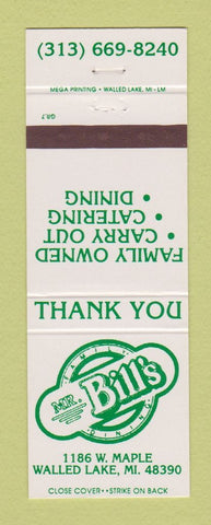 Matchbook Cover - Mr Bill's Restaurant Walled Lake MI
