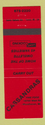 Matchbook Cover - Cassandras Restaurant Woodhaven MI