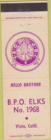 Matchbook Cover - Elks Lodge Vista CA