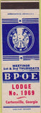 Matchbook Cover - Elks Lodge Cartersville GA