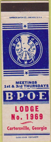 Matchbook Cover - Elks Lodge Cartersville GA