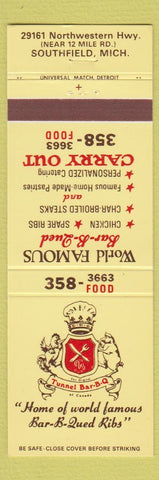 Matchbook Cover - Tunnel BBQ Southfield MI