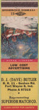 Matchbook Cover - DJ Butler Superior Match Fort Wayne IN