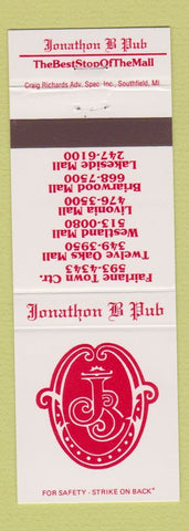 Matchbook Cover - Jonathon B Pub Livonia MI