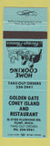 Matchbook Cover - Golden Gate Coney Island Restaurant Flint MI BLUE