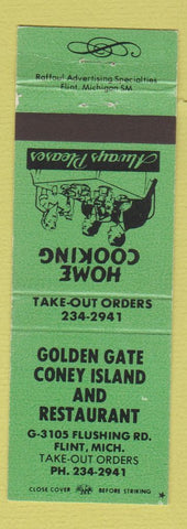 Matchbook Cover - Golden Gate Coney Island Restaurant Flint MI GREEN WEAR