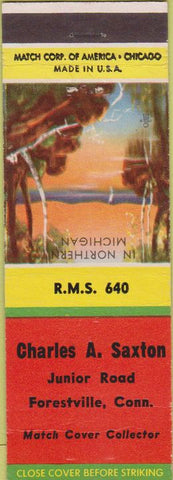 Matchbook Cover - Charles Saxton Match Collector RMS Forestville CT CREASE