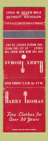 Matchbook Cover - Harry Thomas Men's Clothes Detroit MI WEAR