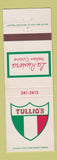 Matchbook Cover - Tullio's LA Riviera Italian Restaurant Allen Park MI