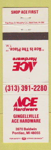 Matchbook Cover - Ace Hardware Gingellville Pontiac MI