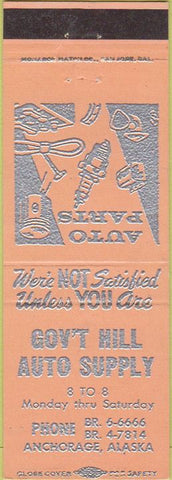 Matchbook Cover - Gov't Hill Auto Supply Anchorage AK peach