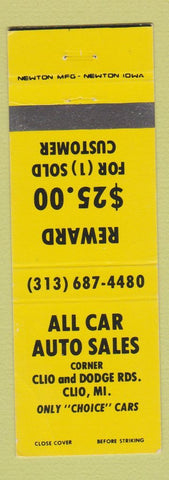 Matchbook Cover - All Car Auto Sales Clio MI