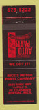 Matchbook Cover - Rick's Motor Parts Company Pontiac MI