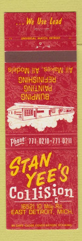 Matchbook Cover - Stan Yee's Collision East Detroit MI
